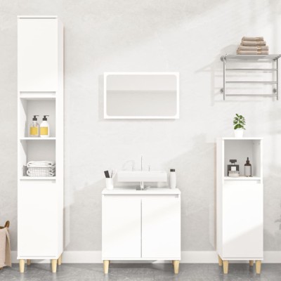 Set mobilier de baie, 3 piese, alb, lemn compozit foto