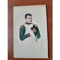 Napoleon Bonaparte, portret gravura colorata tip carte postala