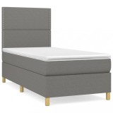 Cumpara ieftin Pat box spring cu saltea, gri inchis, 100x200 cm, textil