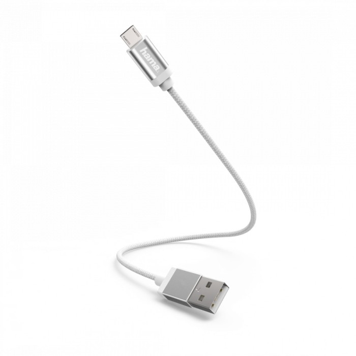 Cablu de incarcare/date, USB-A- Micro-USB, 0,2 m, alb, Hama