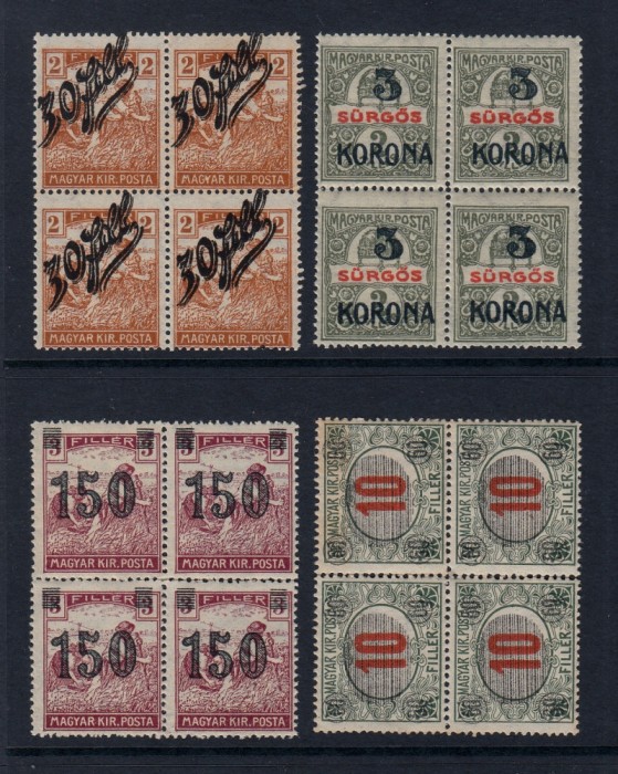 ROMANIA 1919 EMISIUNEA TIMISOARA DEPARAIATE 4 BL 4 MNH
