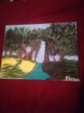 TABLOU PE PANZA CU SASIU NOU 30X40 CM PEISAJ PADURE PRET DOAR 20 LEI