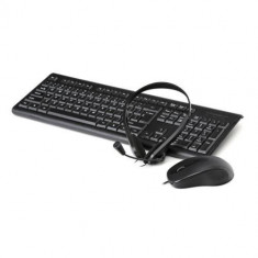 Kit tastatura si mouse Omega 4-1, Cu fir + Casti cu microfon + Mouse Pad (Negru)