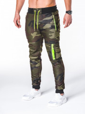 Pantaloni pentru barbati, camuflaj verde, stil militar, army, slim, cu banda, siret si buzunare - P658 foto