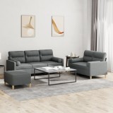 vidaXL Set de canapele cu perne, 3 piese, gri &icirc;nchis, textil