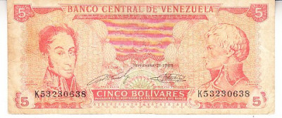 M1 - Bancnota foarte veche - Venezuela - 5 bolivares - 1989 foto