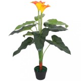 Cumpara ieftin Floare de crin cală artificială cu vază, 85 cm, roșu și galben