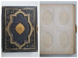 Album foto de colectie pentru carti de vizita (CDV), Austro-Ungaria, Romania, (x 86 foto) imbracat in piele cu insertii metalice aurii, ca. 1870-1880