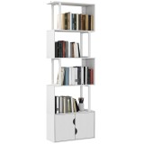 HOMCOM Bibliotecă Modernă cu 5 Rafturi și Dulăpior cu 2 Uși din Lemn Alb | Aosom Romania