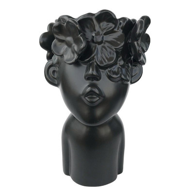 Vaza decorativa, Bust copil cu flori, 23 cm, Negru, 467H foto