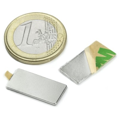 Magnet neodim bloc cu autoadeziv 20x10x1 mm, putere 800 g, N35 foto