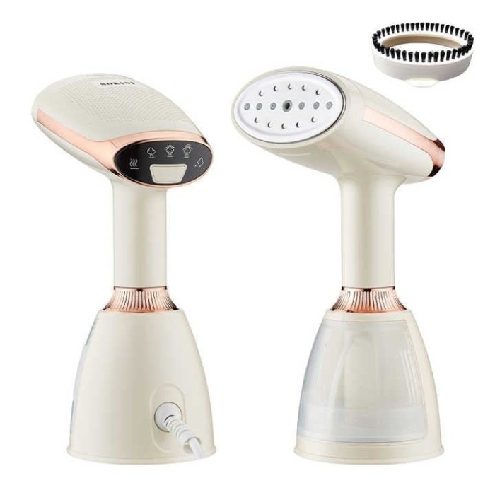 Aparat de Calcat Vertical Portabil &ndash; 1500W, Vaporizare Rapida 15s, 3 Nivele de Abur, Rezervor 280ml, Panou Inox, Galben Pal