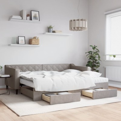 vidaXL Pat de zi cu extensie și sertare, gri taupe, 90x200 cm, textil 3197483 foto