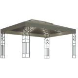 Pavilion cu acoperis dublu &amp; lumini LED, gri taupe, 3x4m