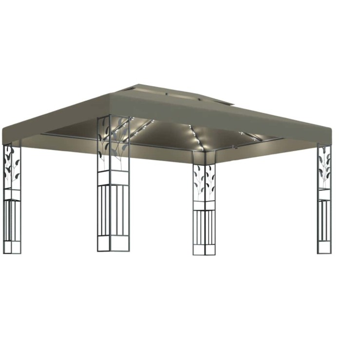 Pavilion cu acoperis dublu &amp; lumini LED, gri taupe, 3x4m