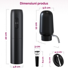 Tirbuson electric automat pentru vin, reincarcabil, Set 4 in 1, aerator si dozator de vin electric, accesoriu taiat sigiliu sticla, dop sticla vin cu