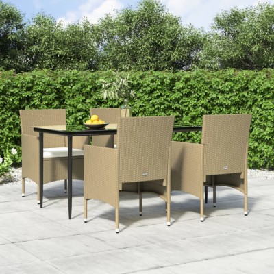 vidaXL Set de masă pentru grădină, 5 piese, cu perne, bej și negru 3156624 foto