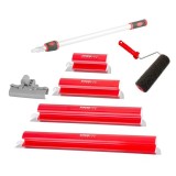 Set 4 gletiere profesionale, inox, 25, 40, 60, 80 cm, suport, maner telescopic 0.8-1.4 m, rola gletuit, Strend Pro