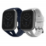 Set 2 curele kwmobile pentru Fitbit Versa 4/Sense 2/Versa 3 , Silicon, Albastru/Gri, 61374.01