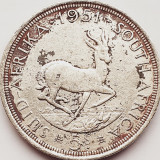 650 Africa de sud 5 Shillings 1951 George VI (5S) km 40 argint, America Centrala si de Sud