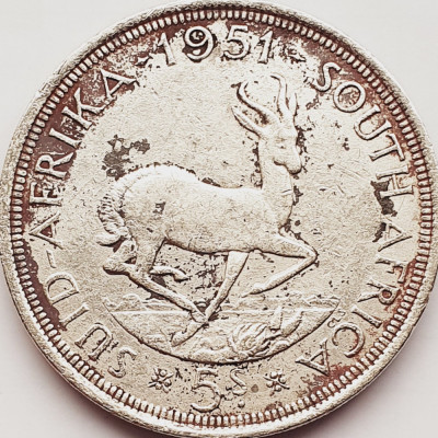 650 Africa de sud 5 Shillings 1951 George VI (5S) km 40 argint foto