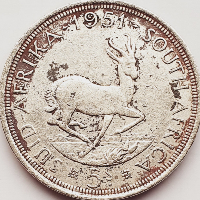 650 Africa de sud 5 Shillings 1951 George VI (5S) km 40 argint
