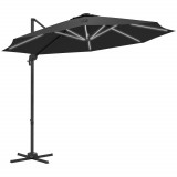 Outsunny Umbrelă de Soare Exterioară cu Lumini LED și Unghi Reglabil, Umbrelă de Grădină din Aluminiu și Poliester, &Oslash;3x2.5 m, Gri | Aosom Romania