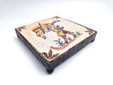 Trivet antic suport pentru oale din gresie portenalata DELFT metal forjat