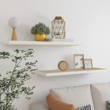 VidaXL Rafturi perete suspendate 2 buc. stejar/alb 90x23,5x3,8 cm MDF