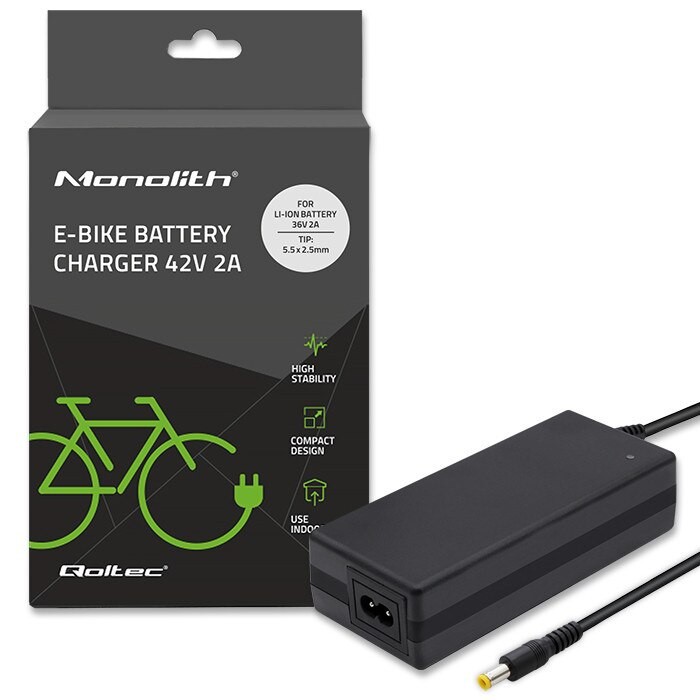 Incarcator pentru baterie de bicicleta electrica, Qoltec, 36V, 42V, 2A, 5.5 x 2.5