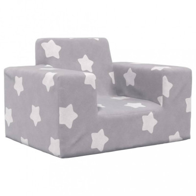 Canapea pentru copii, gri deschis cu stele, pluș moale foto