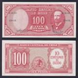 Chile 1960/1961 - 10 centesimos, supratipar pe 100 pesos, UNC