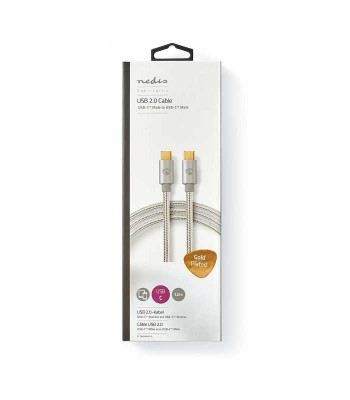 Cablu de alimentare si sincronizare USB type C 2.0 tata-tata 5A 100W aurit 2m argintiu Nedis foto