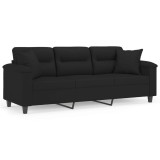 Canapea cu 3 locuri si perne, negru, 180 cm, microfibra