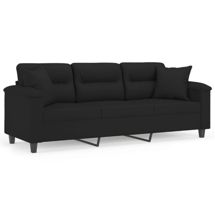 Canapea cu 3 locuri si perne, negru, 180 cm, microfibra