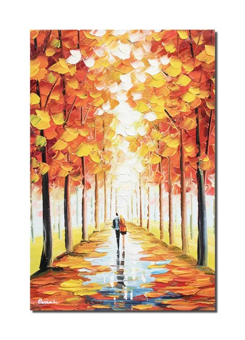 Tablou indragostiti pictat manual, Impreuna pe aleea vietii, 60x40cm ulei pe panza, Magistral