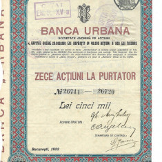 ***Actiuni Banca Urbana - 1922 - Bucuresti***