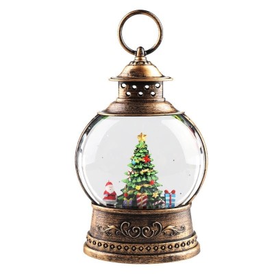 Felinar luminat de Craciun, cu bradut, ventilator zapada, LED, cadou, decoratiune pentru casa, maro foto