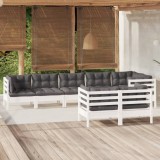 Gossi set mobilier de gradina cu perne, 8 piese, alb, lemn masiv pin
