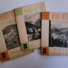 lot 3 carti Colectia Muntii Nostri: Rarau, Rodnei, Fagaras, anii '50, cu harti