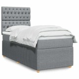 Gossi pat box spring cu saltea, gri deschis, 90x200 cm, textil
