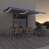 Copertină retractabilă manual, LED, albastru și alb, 600x350 cm