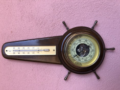 Barometru cu termometru vechi, francez,in forma de timona de corabie foto