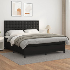 vidaXL Pat box spring cu saltea, negru, 160x200 cm, piele ecologică