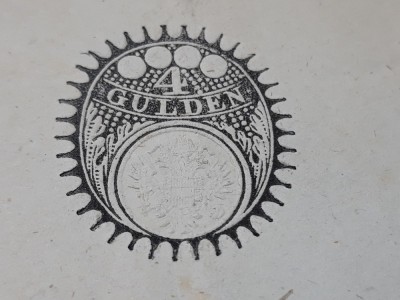 TIMBRU FISCAL VECHI - STAMPILA FISCALA - AUSTRIA - 4 GULDEN - INCEPUT DE 1800 foto