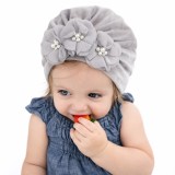 Caciulita gri tip turban din catifea cu flori aplicate (Marime Disponibila: 3-6