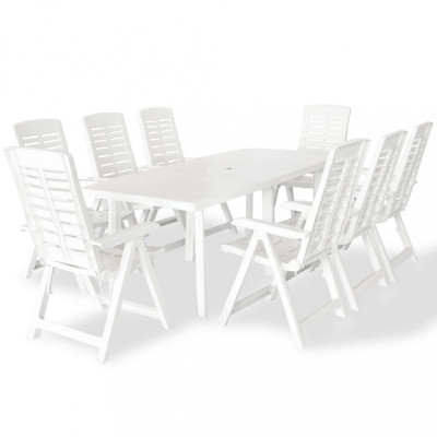 vidaXL Set mobilier de exterior, 9 piese, alb, plastic foto