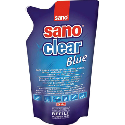 Rezerva Detergent Geamuri SANO Clear Blue, 750 ml, Rezerva Detergent Lichid Universal pentru Curatarea Ferestrelor, Solutie pentru Geamuri si Suprafet foto