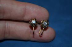 CERCEI AUR 18K + 2 Diamante X 0.25ct = 0.50ct - Stud cu surub - Vintage - 4g. ! foto