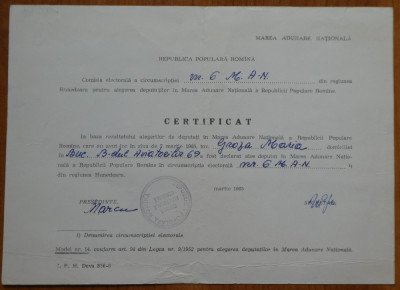 Certificat priv. alegerea lui Groza Maria ca deputat in Marea Adunare Nationala foto